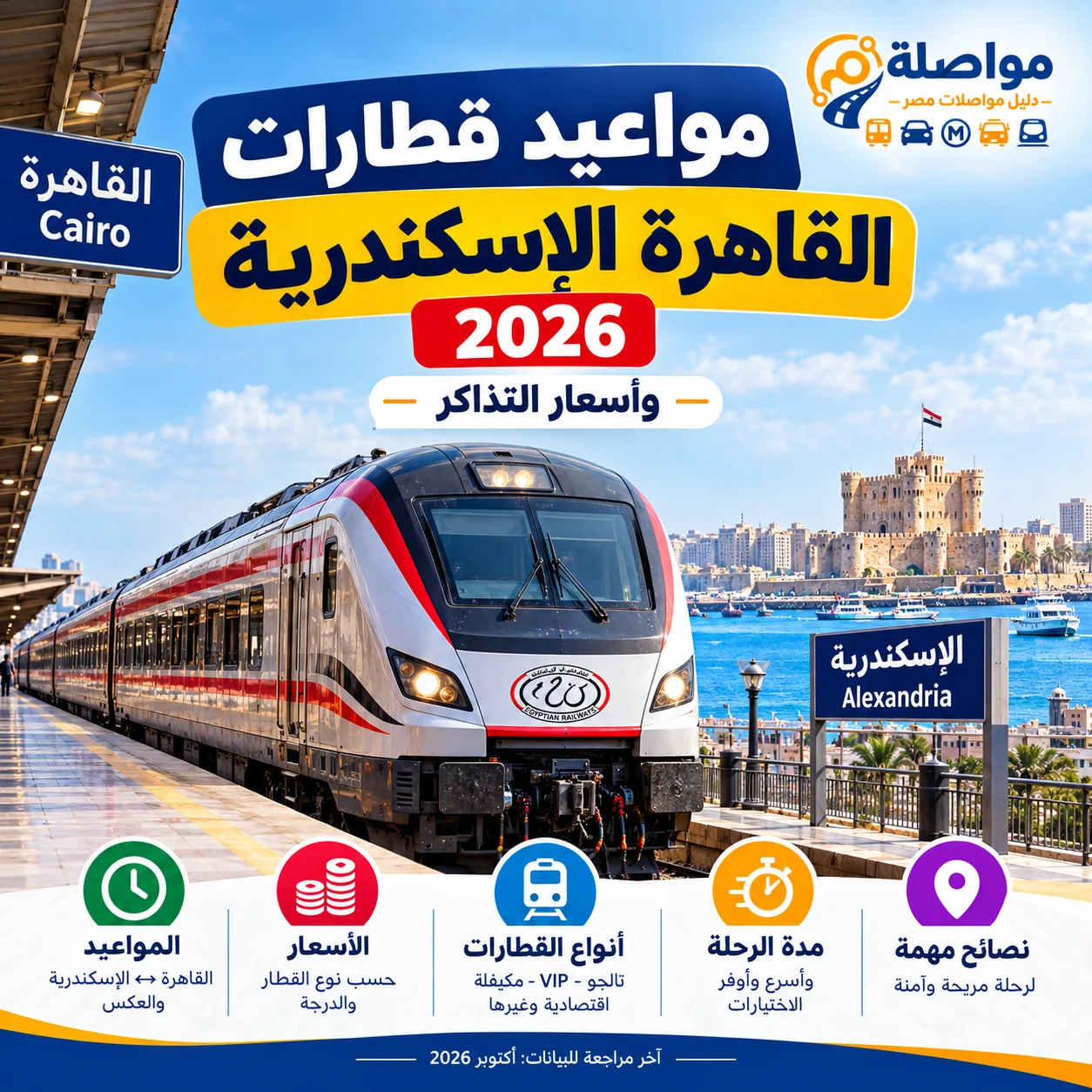 مواعيد قطارات القاهرة الإسكندرية 2026 وأسعار التذاكر